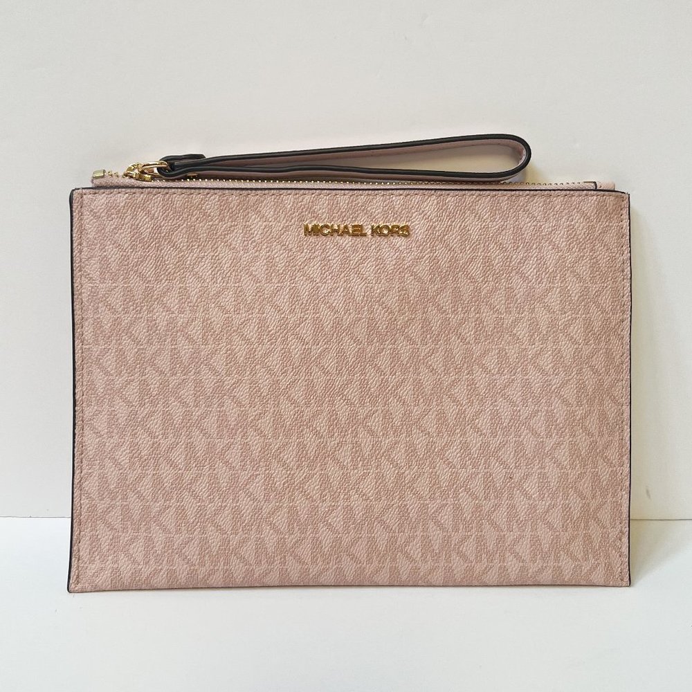 Michael Kors Jet Set Travel XL Clutch Wristlet Wallet MK Dark Powder Blush